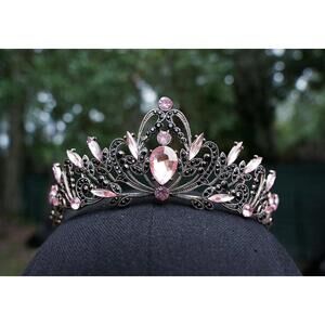 Pink and Black Tiara Ornate Crystal Tiara Bridal Crown Birthday Wedding Gift